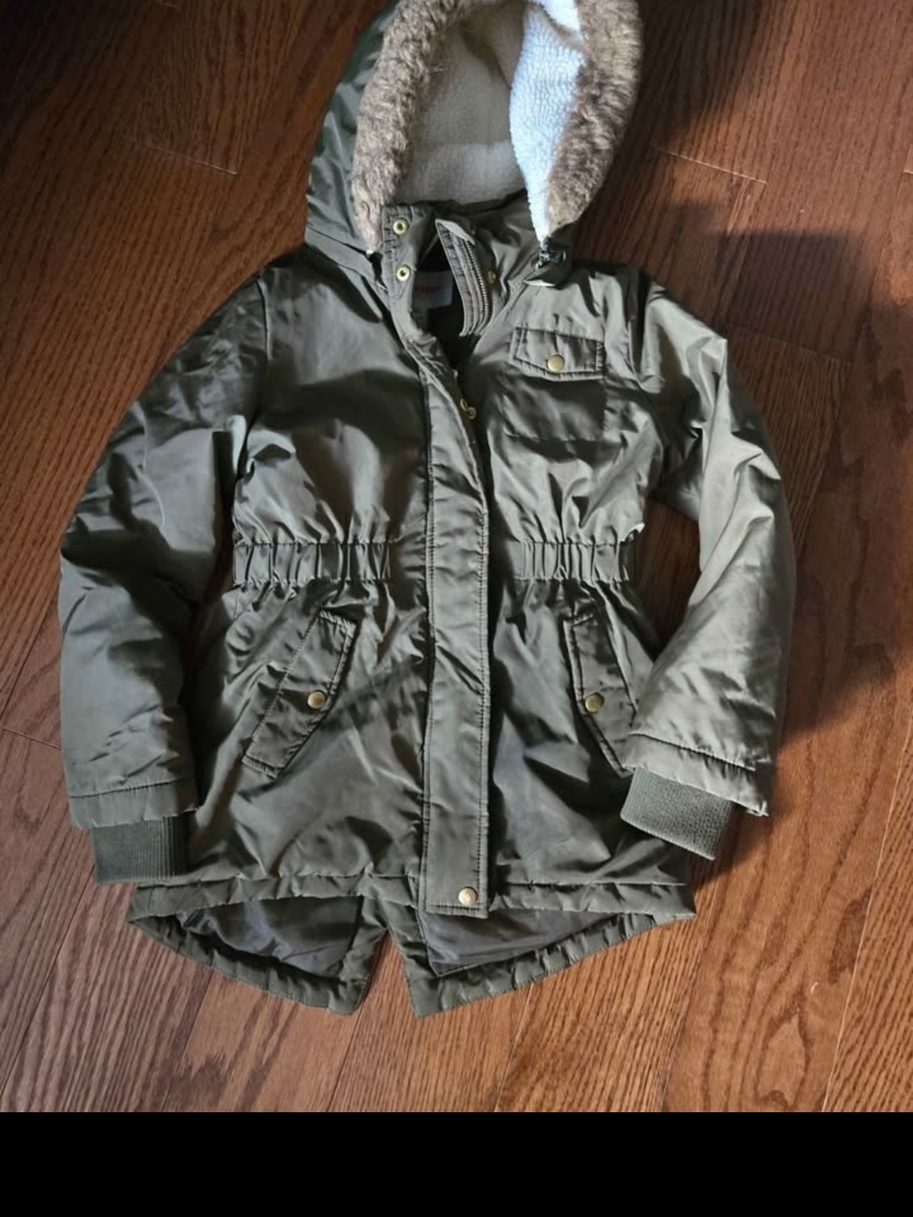 Joe Fresh Olive Green Hooded Kids Parka with Faux-Fur Trim